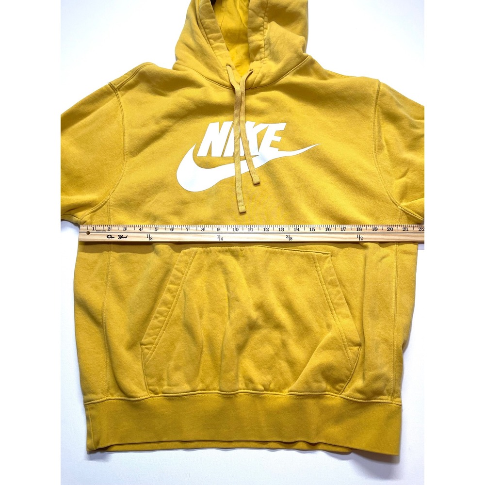 Nike Mens Mustard Yellow Futura Logo Pullover Hoodie NK110 Medium Y2K Style - Picture 3 of 7